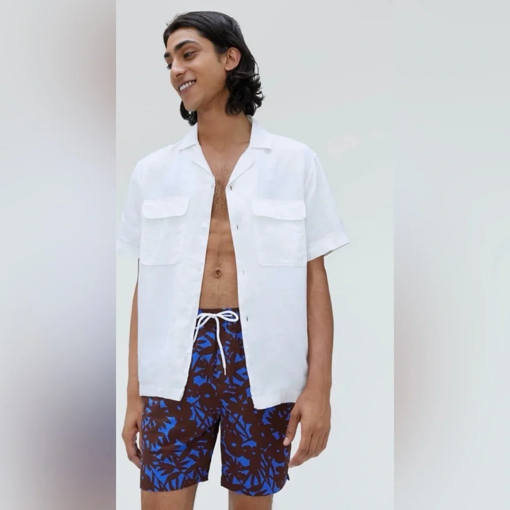 Everlane THE RENEW SWIM SHORT Pull On Drawstring Lined Size large CHICORY FLORAL